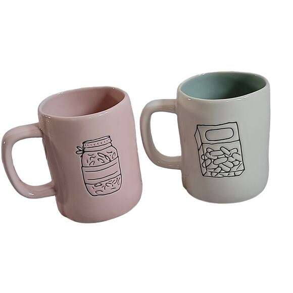 Rae Dunn Pink Mint Youre My Jam Mint To Be 19.5oz Ceramic Pair of Coffee Mugs - Picture 4 of 15